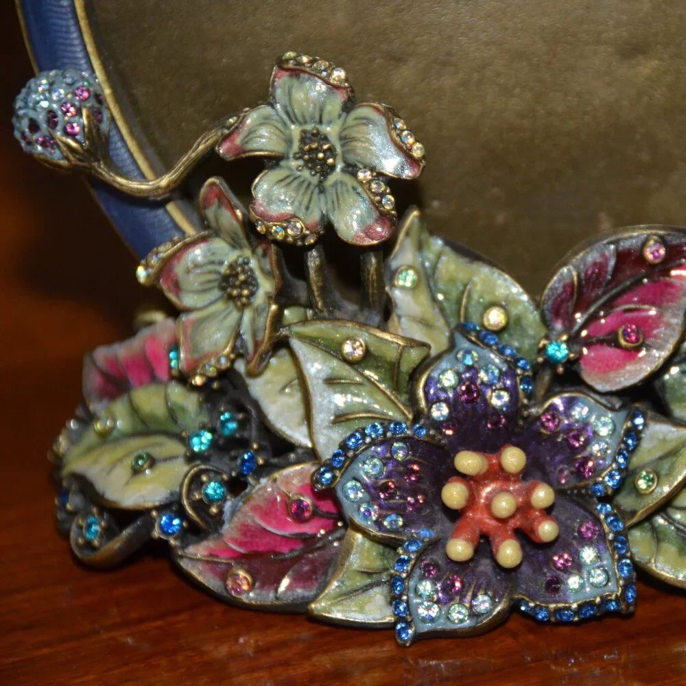 RARE JAY STRONGWATER DRAGONFLY LILY FLOWER FLORAL LEAF  ENAMEL CRYSTAL FRAME